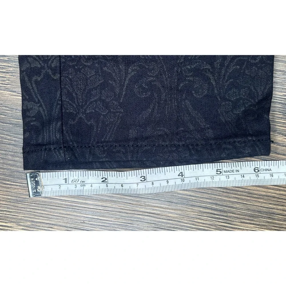 Tory Burch Black Damask Skinny Pants Womens 26 Coated Jacquard Mid Rise‎ 30 In